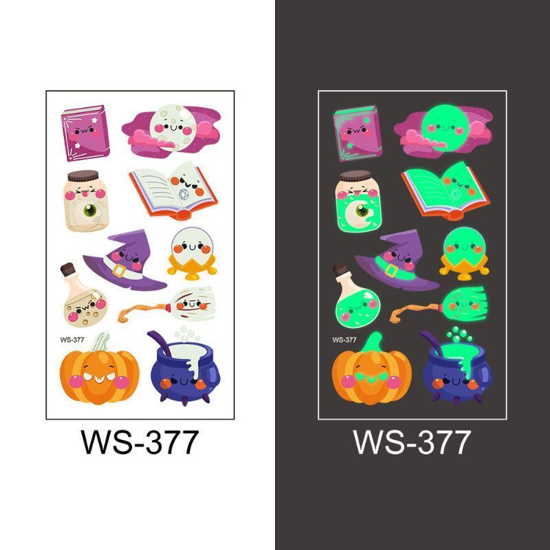 New Cartoon Halloween Luminous Tattoo Sticker Million Children Party Holiday Green Glow Temporary Decorative Tattoo Night light