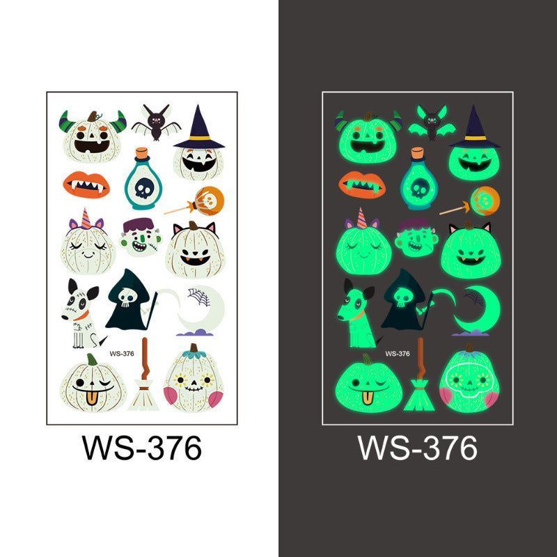 New Cartoon Halloween Luminous Tattoo Sticker Million Children Party Holiday Green Glow Temporary Decorative Tattoo Night light