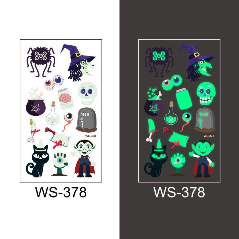 New Cartoon Halloween Luminous Tattoo Sticker Million Children Party Holiday Green Glow Temporary Decorative Tattoo Night light