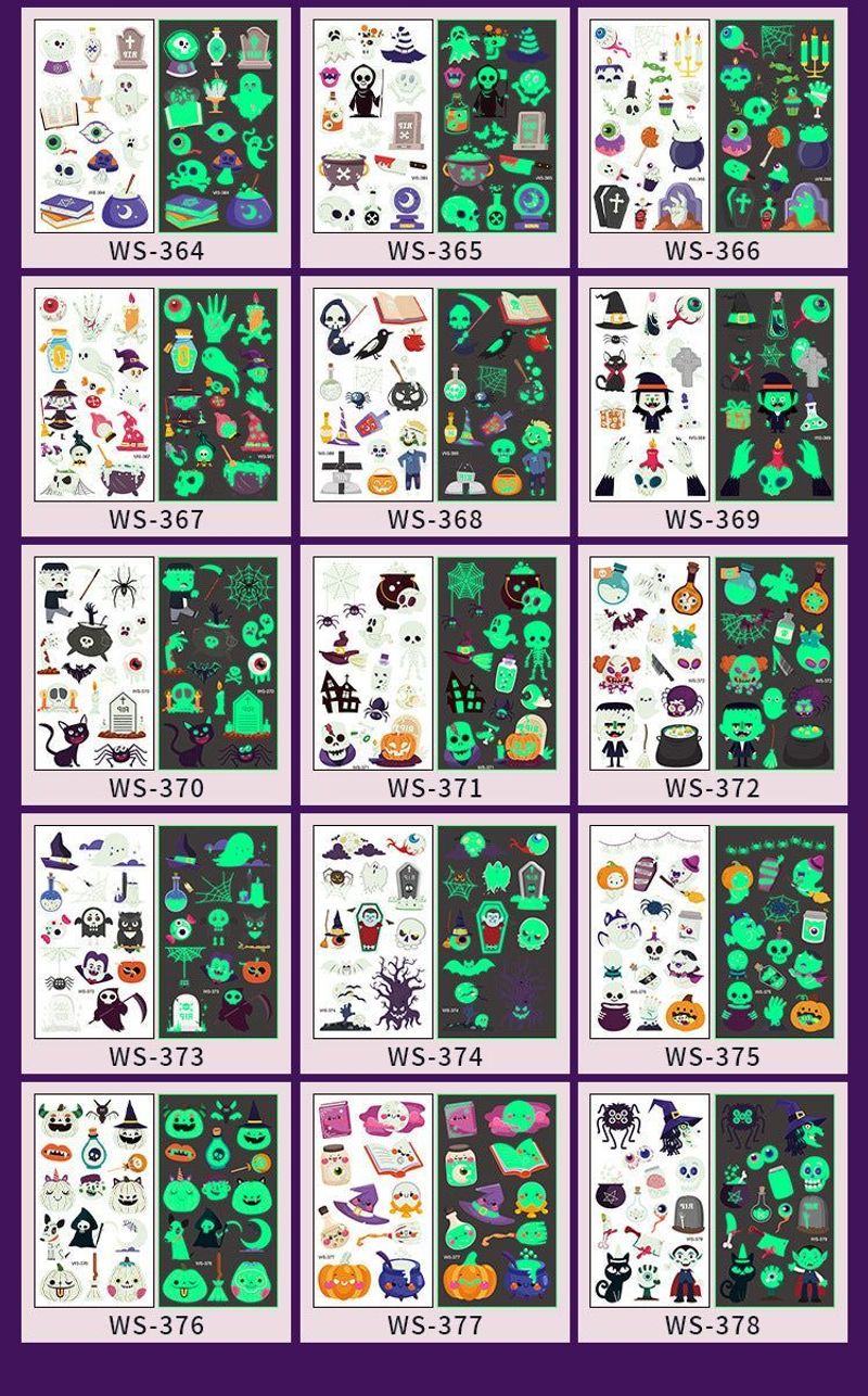 New Cartoon Halloween Luminous Tattoo Sticker Million Children Party Holiday Green Glow Temporary Decorative Tattoo Night light