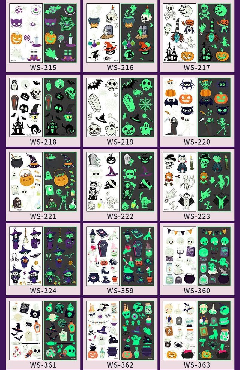 New Cartoon Halloween Luminous Tattoo Sticker Million Children Party Holiday Green Glow Temporary Decorative Tattoo Night light
