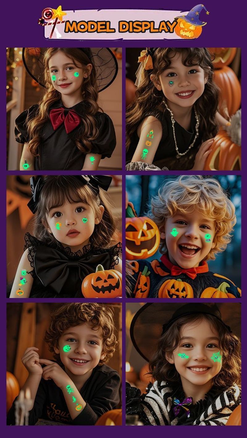 New Cartoon Halloween Luminous Tattoo Sticker Million Children Party Holiday Green Glow Temporary Decorative Tattoo Night light