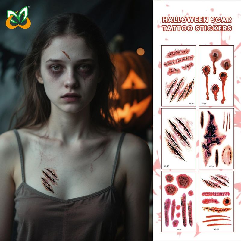 New Halloween Scar Tattoo Stickers for Parties, Horror and Bloody Wound Makeup, Disposable Temporary Scar Stickers