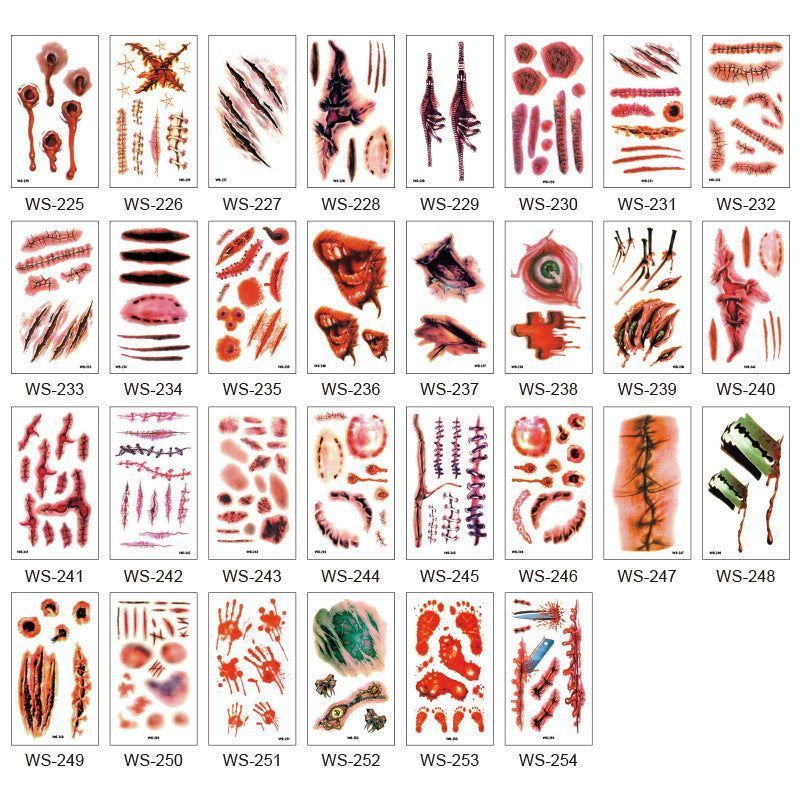 New Halloween Scar Tattoo Stickers for Parties, Horror and Bloody Wound Makeup, Disposable Temporary Scar Stickers