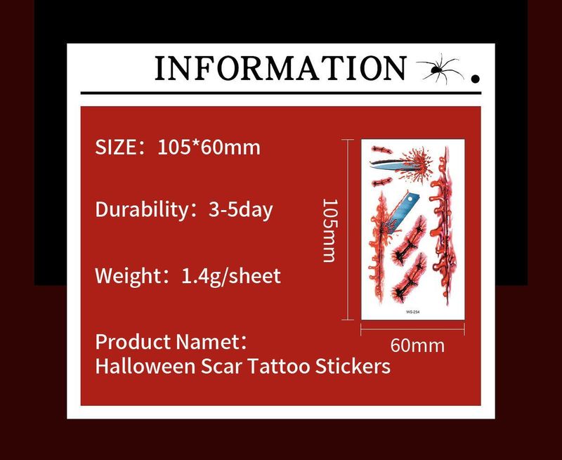New Halloween Scar Tattoo Stickers for Parties, Horror and Bloody Wound Makeup, Disposable Temporary Scar Stickers