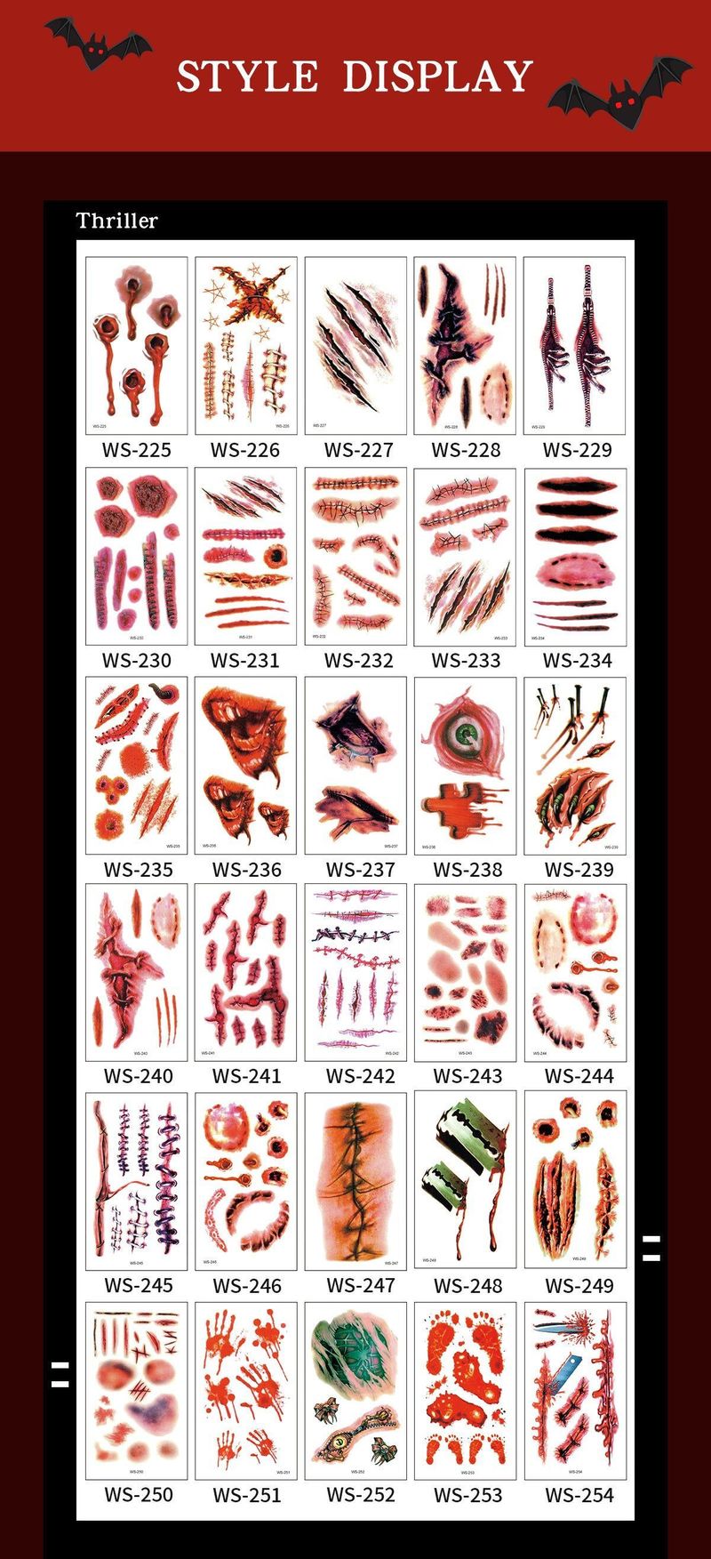 New Halloween Scar Tattoo Stickers for Parties, Horror and Bloody Wound Makeup, Disposable Temporary Scar Stickers