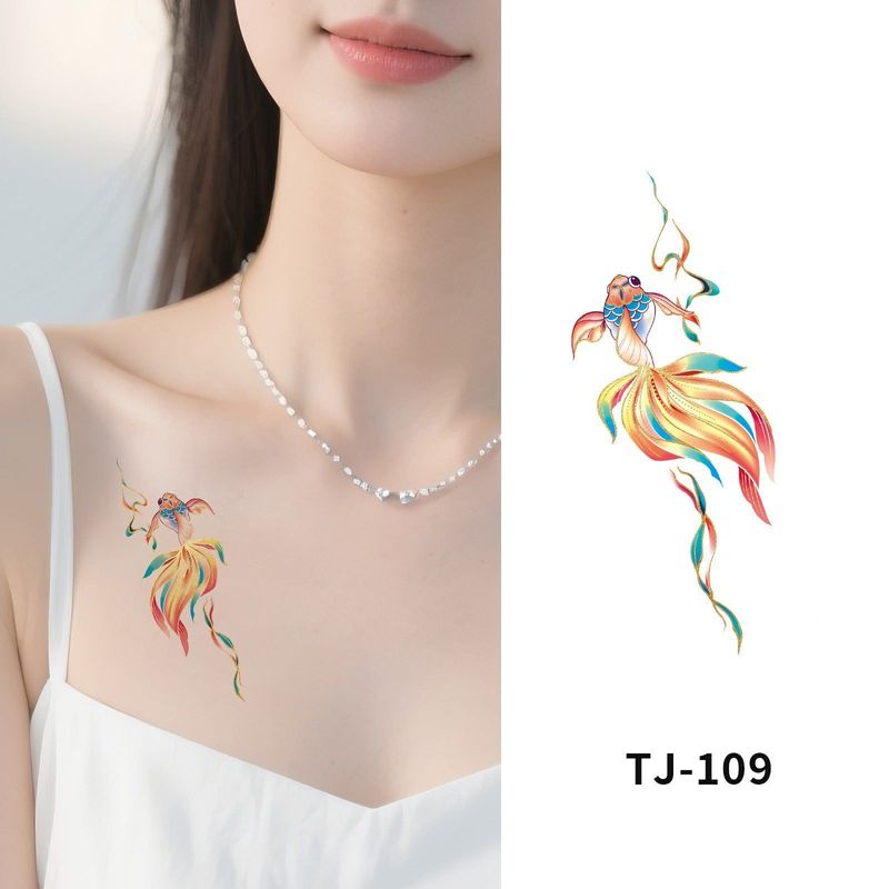 Chinese Antique Koi Bronzing Tattoo Stickers Small Fresh Simulation Beautiful Clavicle Tattoo Stickers Fashion
