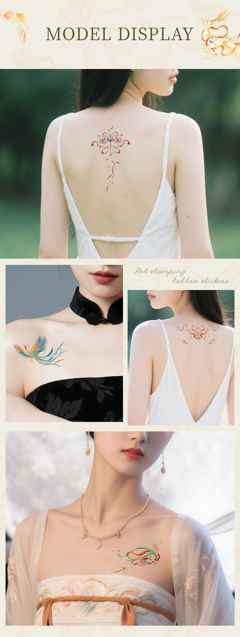 Chinese Antique Koi Bronzing Tattoo Stickers Small Fresh Simulation Beautiful Clavicle Tattoo Stickers Fashion