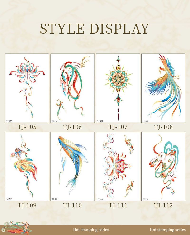 Chinese Antique Koi Bronzing Tattoo Stickers Small Fresh Simulation Beautiful Clavicle Tattoo Stickers Fashion