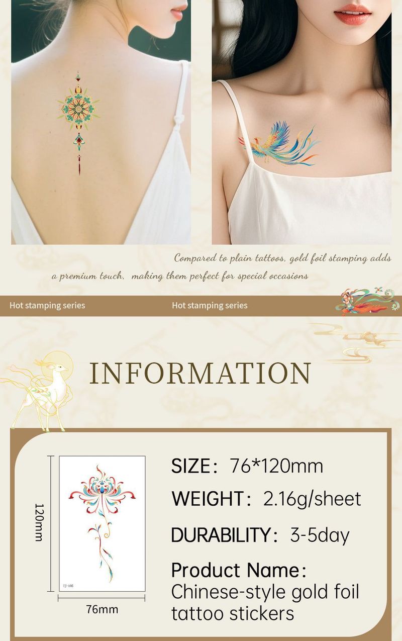 Chinese Antique Koi Bronzing Tattoo Stickers Small Fresh Simulation Beautiful Clavicle Tattoo Stickers Fashion