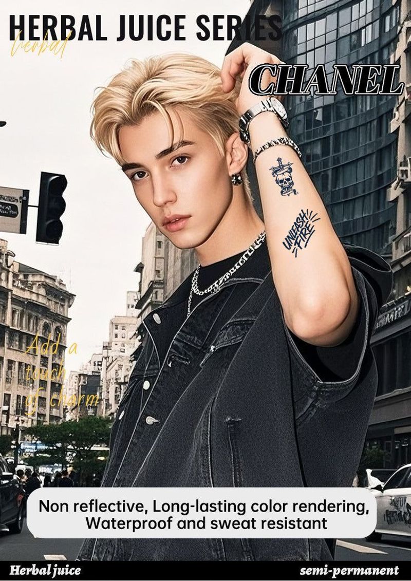 New Waterproof Herbal Juice Tattoo Sticker Cool Trendy Juice Semi-permanent Lasting Color Photography Sticker For Men And Women Fashion