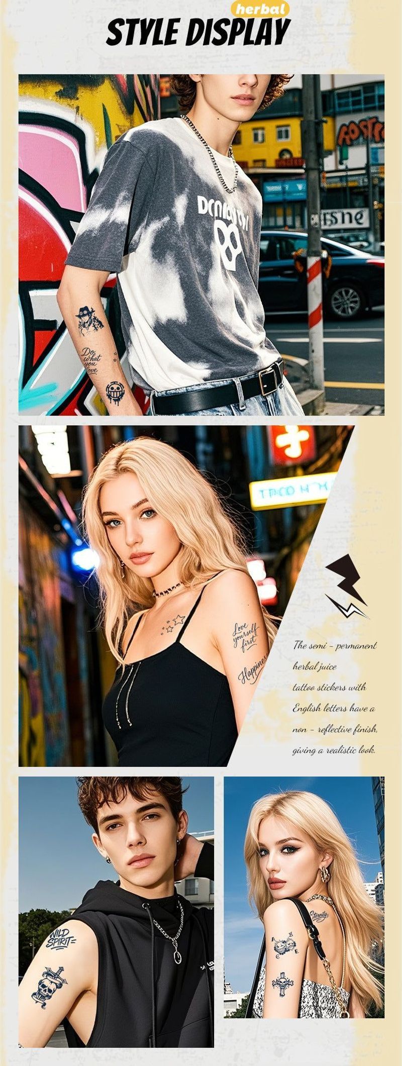 New Waterproof Herbal Juice Tattoo Sticker Cool Trendy Juice Semi-permanent Lasting Color Photography Sticker For Men And Women Fashion