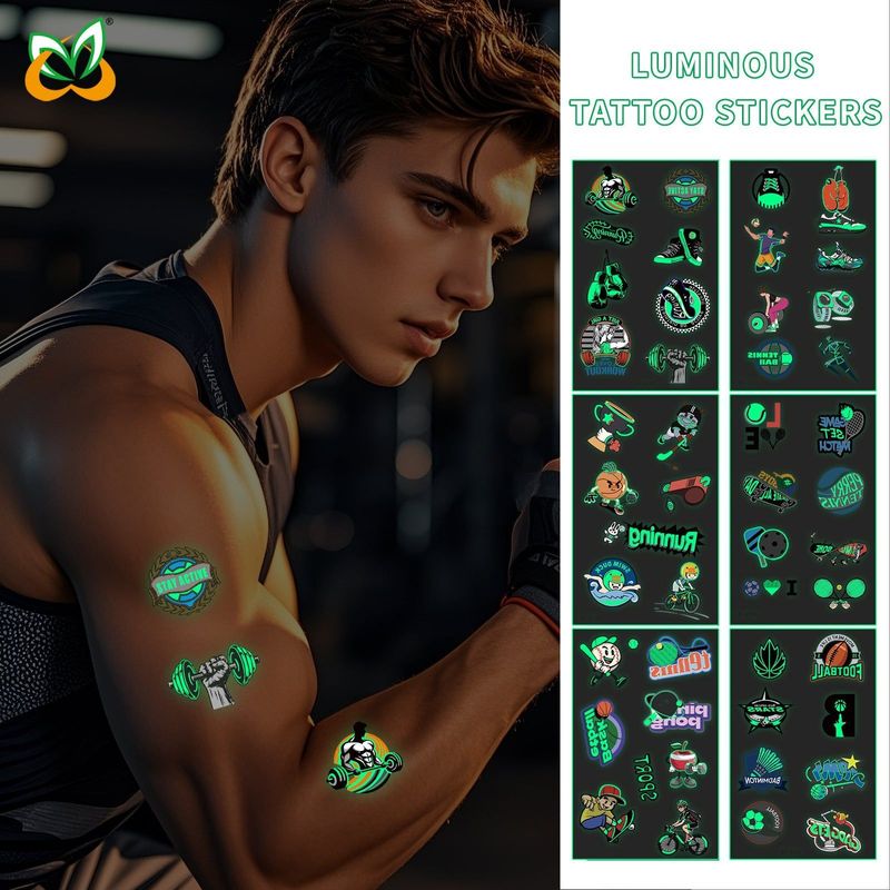 New Luminous Sports Tattoo Sticker Waterproof Sports Exercise Waterproof Sweat Temporary Luminous Arm Face Sticker Night light