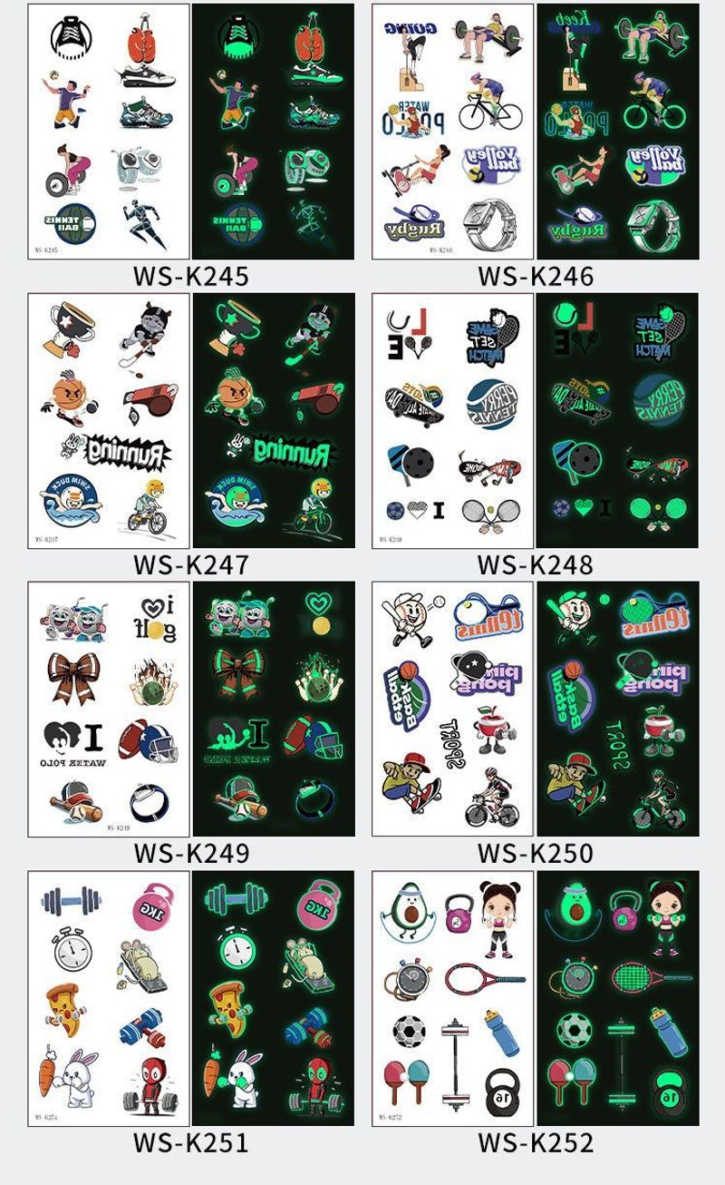 New Luminous Sports Tattoo Sticker Waterproof Sports Exercise Waterproof Sweat Temporary Luminous Arm Face Sticker Night light