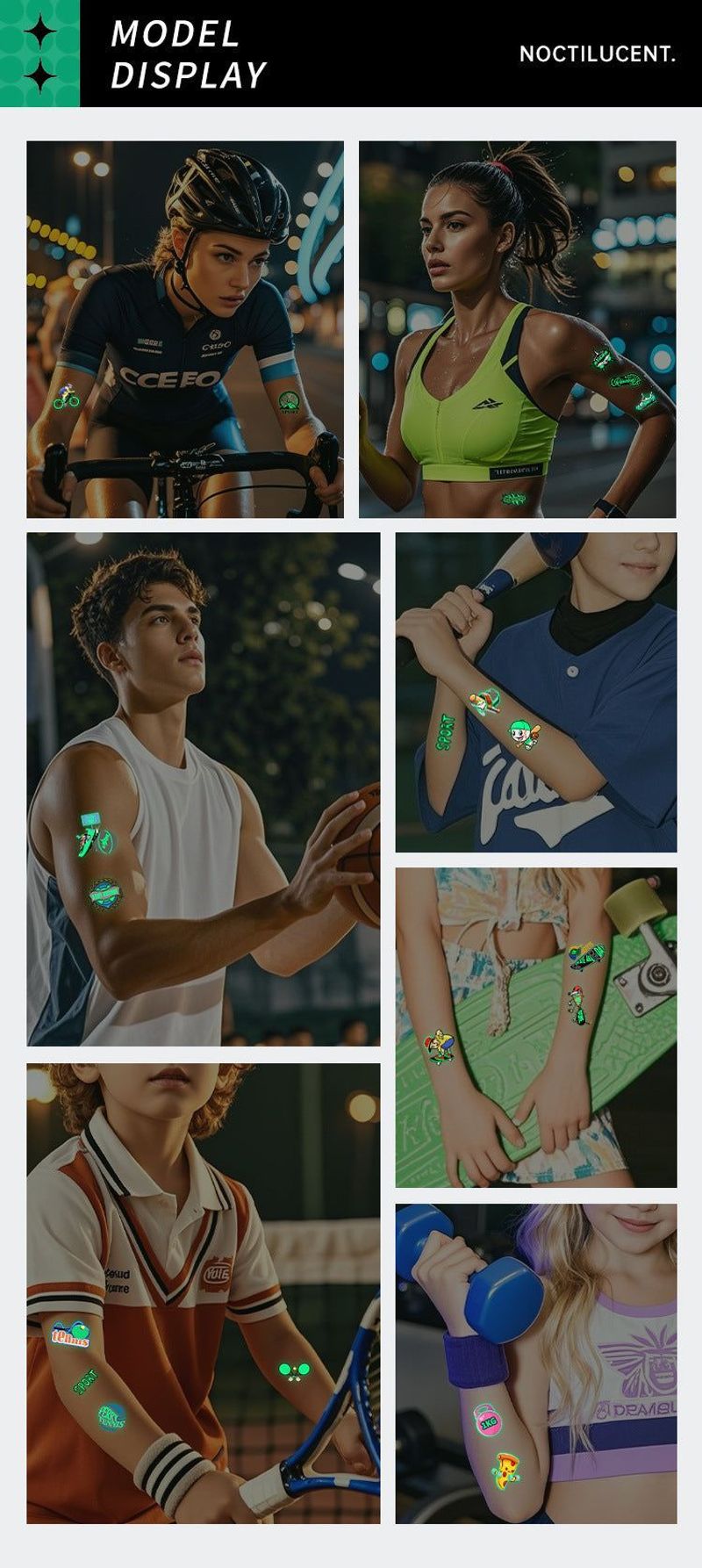 New Luminous Sports Tattoo Sticker Waterproof Sports Exercise Waterproof Sweat Temporary Luminous Arm Face Sticker Night light