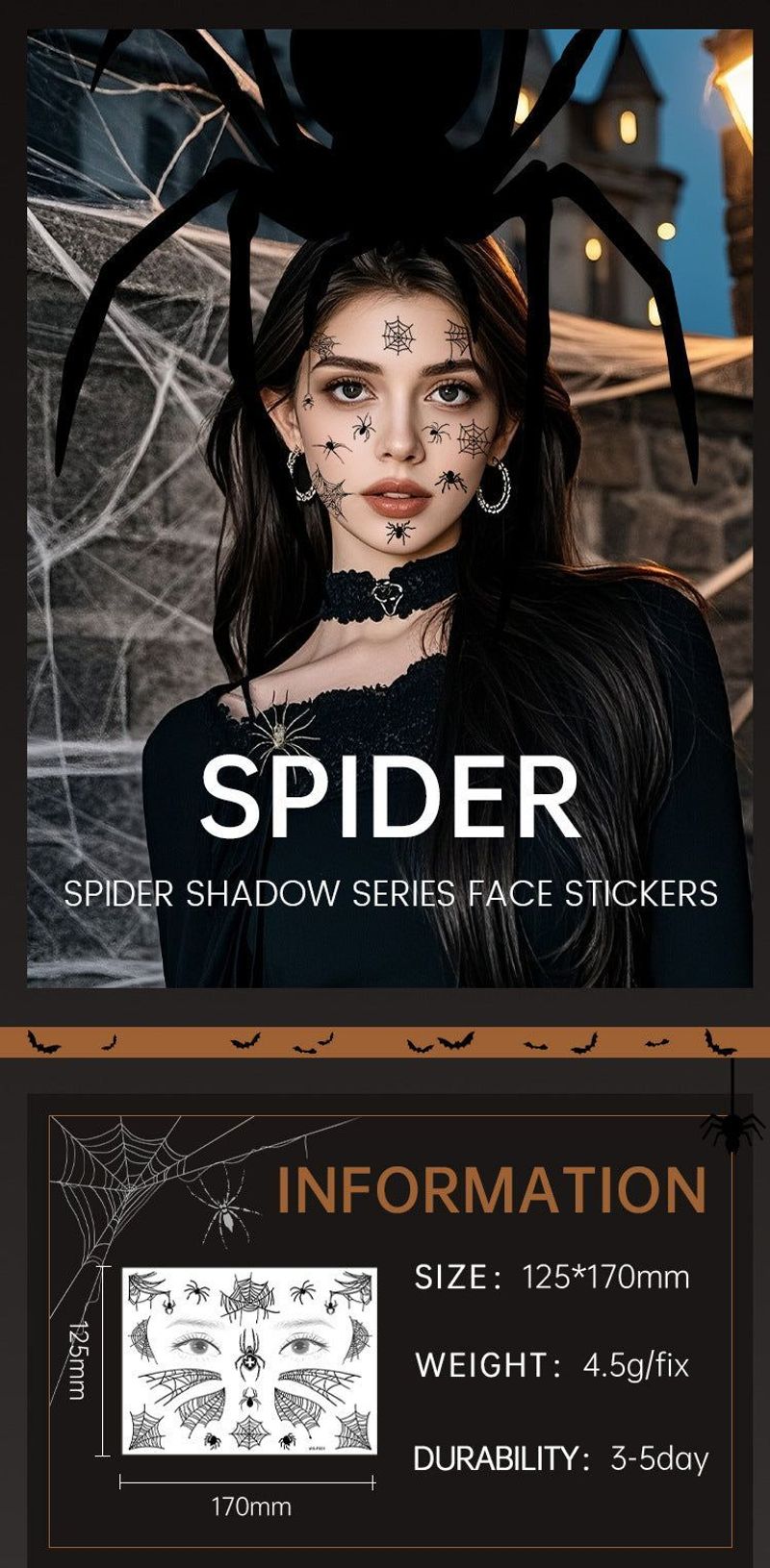 Halloween Spider Series Tattoo Stickers Ghost Festival Party Makeup Stickers Halloween Makeup Waterproof Dark