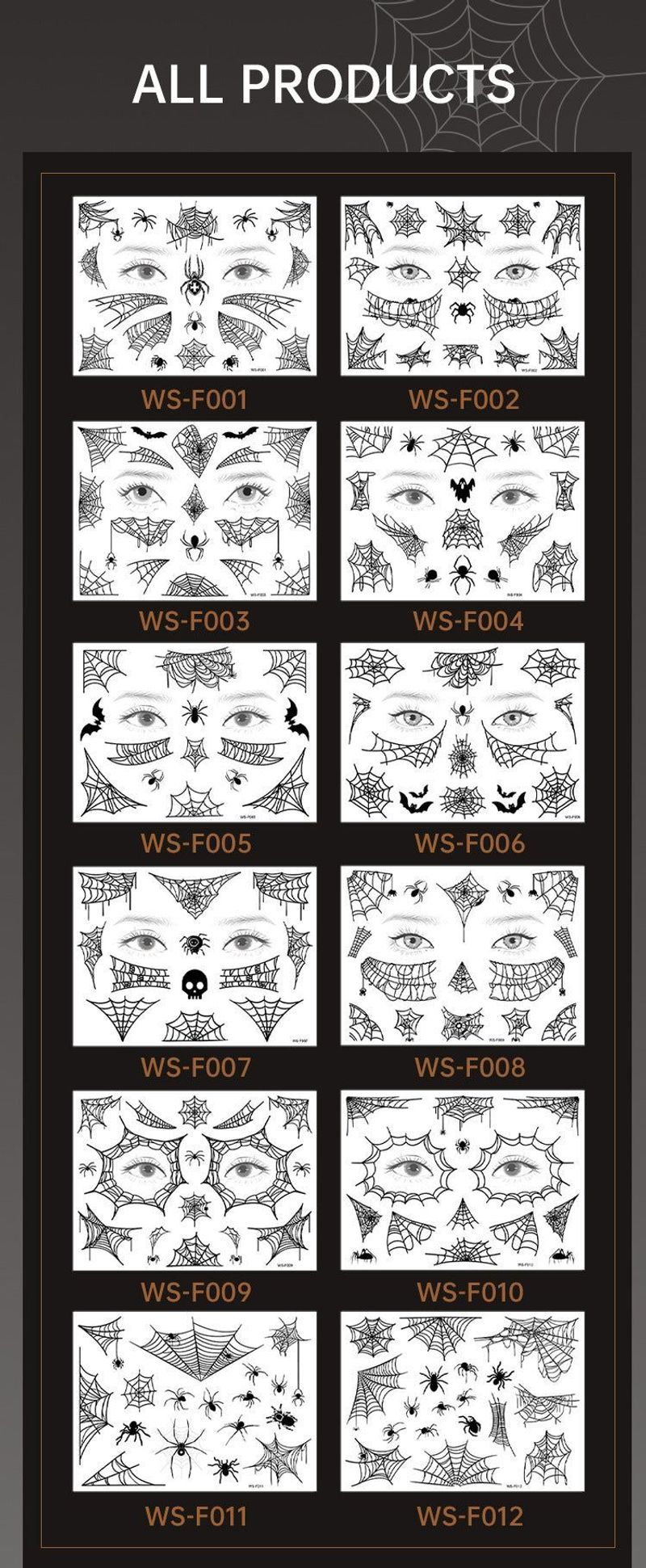 Halloween Spider Series Tattoo Stickers Ghost Festival Party Makeup Stickers Halloween Makeup Waterproof Dark