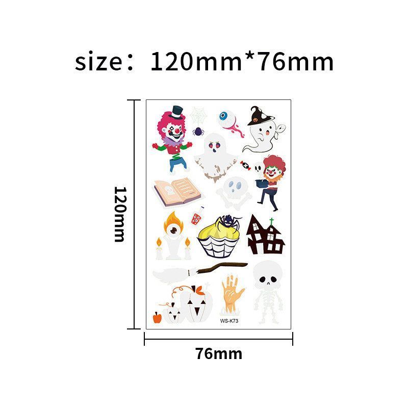 Cartoon Halloween glow-in-the-dark temporary tattoos, waterproof and sweat-resistant, long-lasting green stickers, glow-in-the-dark temporary tattoos for children's faces.