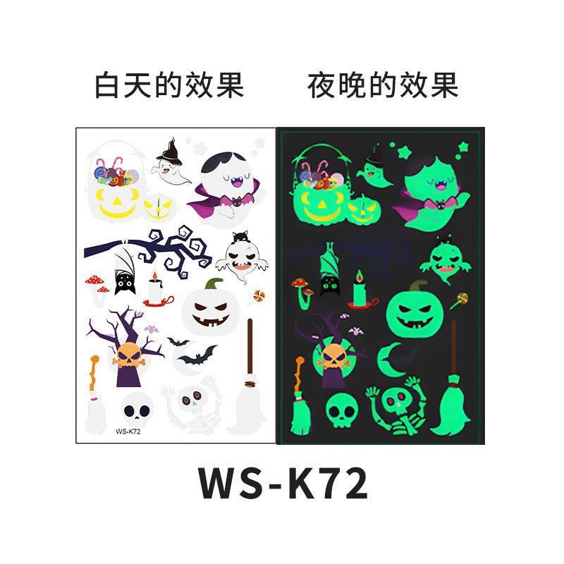 Cartoon Halloween glow-in-the-dark temporary tattoos, waterproof and sweat-resistant, long-lasting green stickers, glow-in-the-dark temporary tattoos for children's faces.