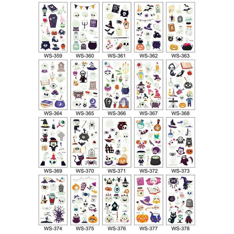 Cartoon Halloween glow-in-the-dark temporary tattoos, waterproof and sweat-resistant, long-lasting green stickers, glow-in-the-dark temporary tattoos for children's faces.
