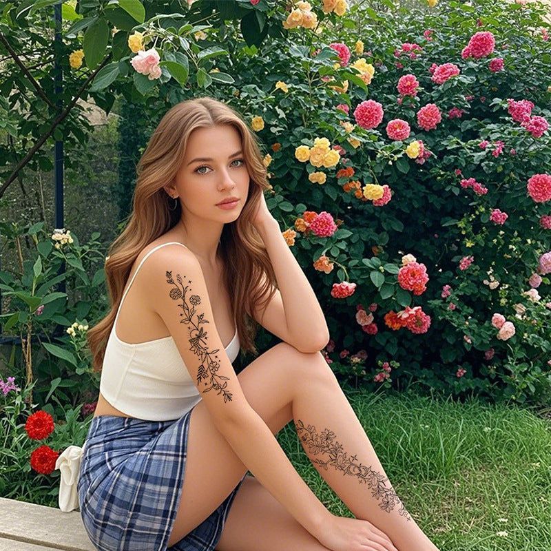 New style floral arm tattoo sticker Waterproof fashionable black and white wild floral tattoo sticker for collarbone and chest Fashion