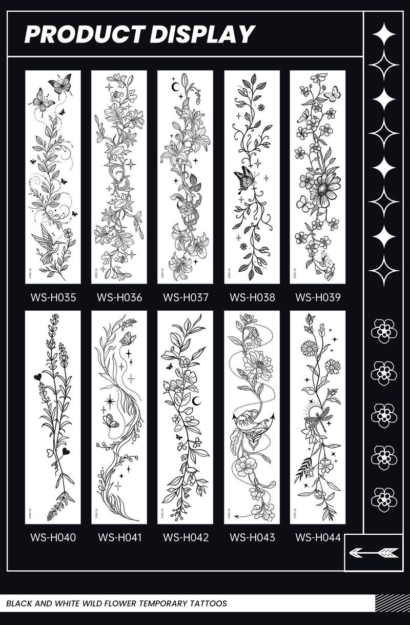New style floral arm tattoo sticker Waterproof fashionable black and white wild floral tattoo sticker for collarbone and chest Fashion