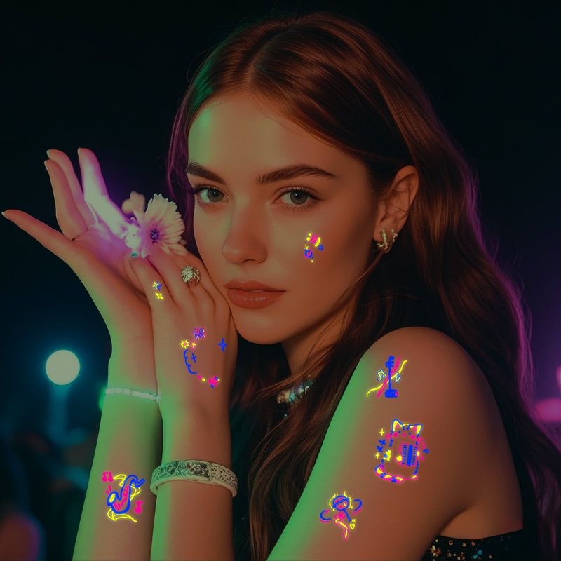 New Electric Syllable Advanced Sense Fluorescent Tattoo Sticker Waterproof Sweat Nightclub Ball Luminous Tattoo Sticker Night light