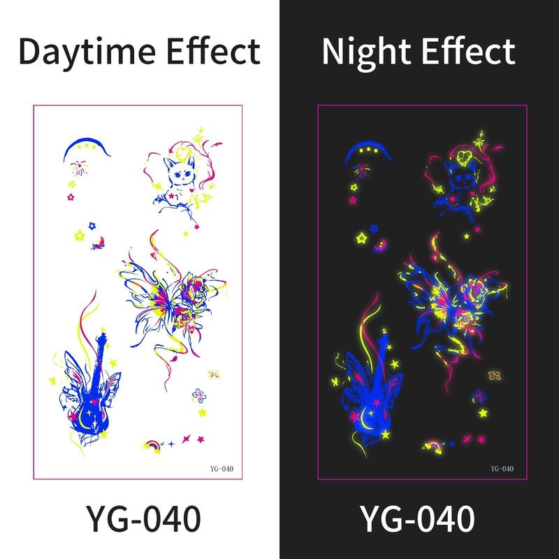 New Electric Syllable Advanced Sense Fluorescent Tattoo Sticker Waterproof Sweat Nightclub Ball Luminous Tattoo Sticker Night light