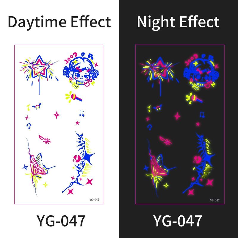 New Electric Syllable Advanced Sense Fluorescent Tattoo Sticker Waterproof Sweat Nightclub Ball Luminous Tattoo Sticker Night light