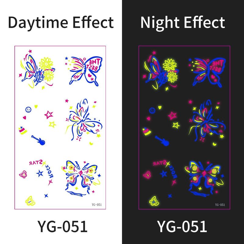 New Electric Syllable Advanced Sense Fluorescent Tattoo Sticker Waterproof Sweat Nightclub Ball Luminous Tattoo Sticker Night light