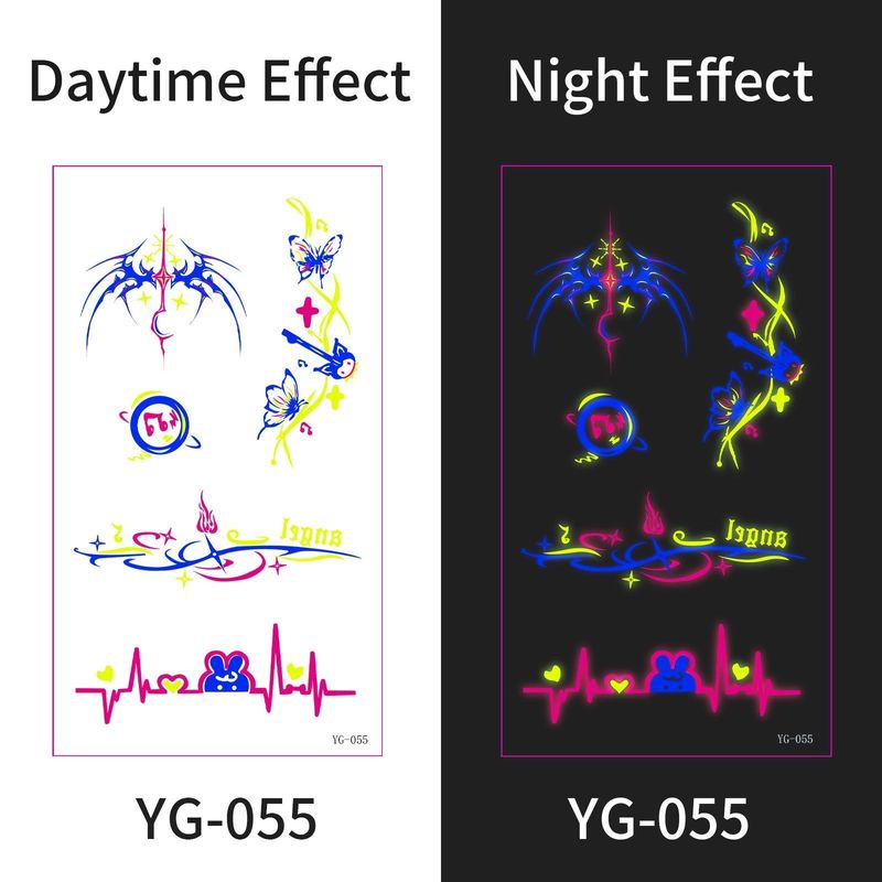 New Electric Syllable Advanced Sense Fluorescent Tattoo Sticker Waterproof Sweat Nightclub Ball Luminous Tattoo Sticker Night light