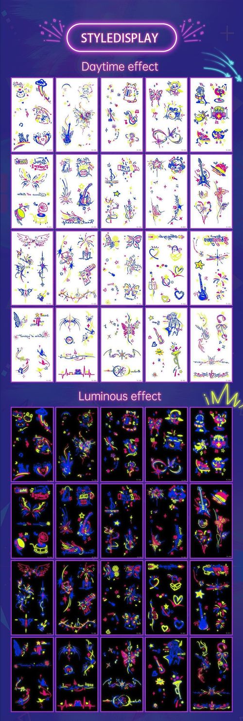 New Electric Syllable Advanced Sense Fluorescent Tattoo Sticker Waterproof Sweat Nightclub Ball Luminous Tattoo Sticker Night light