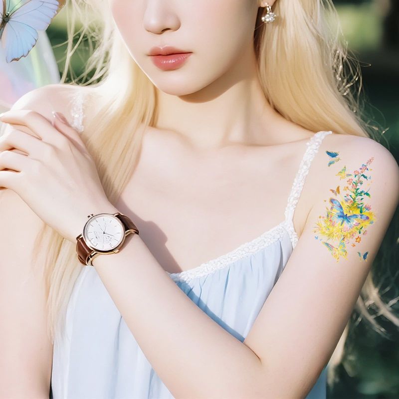 New Bronzing Butterfly Tattoo Sticker Color Fairy Girl Waterproof Photography Arm Clavicle Sticker Fashion
