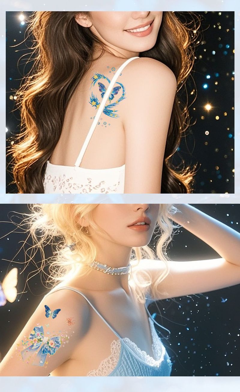 New Bronzing Butterfly Tattoo Sticker Color Fairy Girl Waterproof Photography Arm Clavicle Sticker Fashion