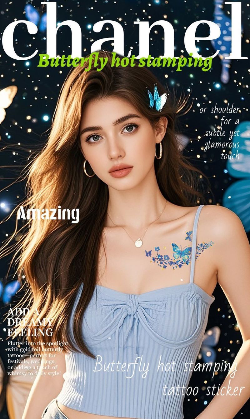 New Bronzing Butterfly Tattoo Sticker Color Fairy Girl Waterproof Photography Arm Clavicle Sticker Fashion