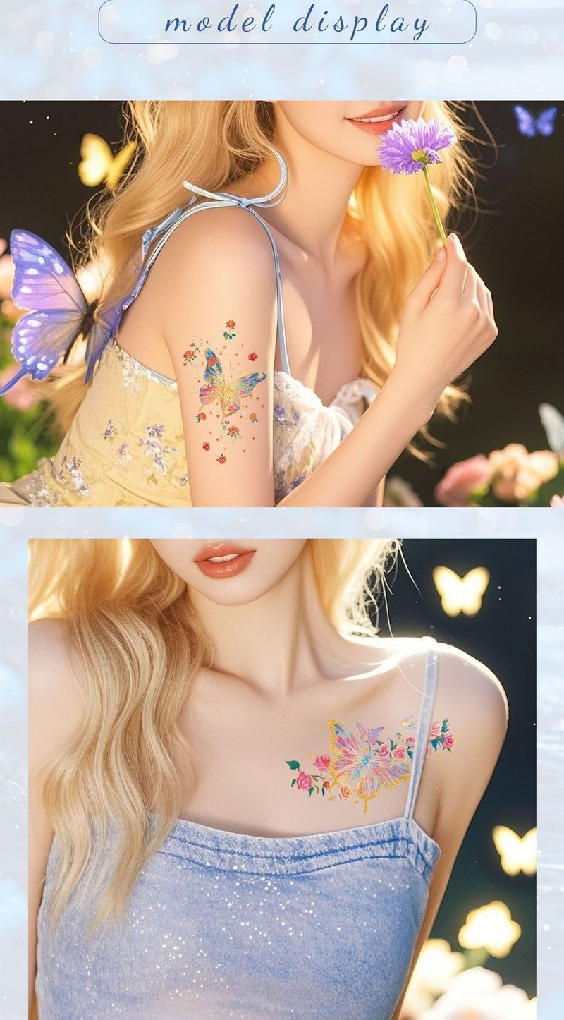 New Bronzing Butterfly Tattoo Sticker Color Fairy Girl Waterproof Photography