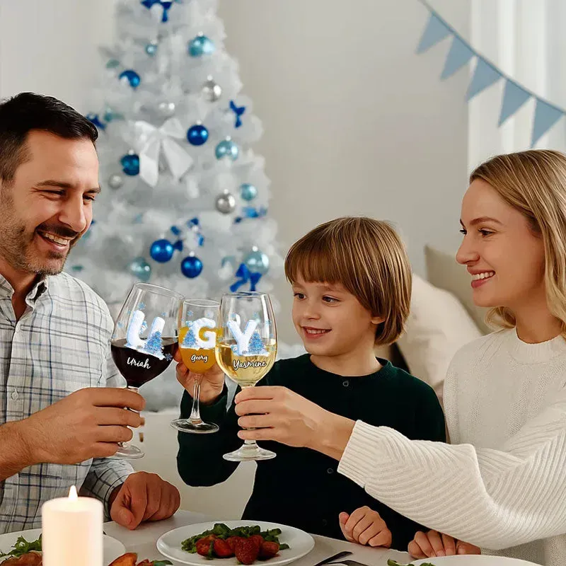عيد ميلاد سعيد-زجاج نبيذ عائلي شخصي بساق طويلة