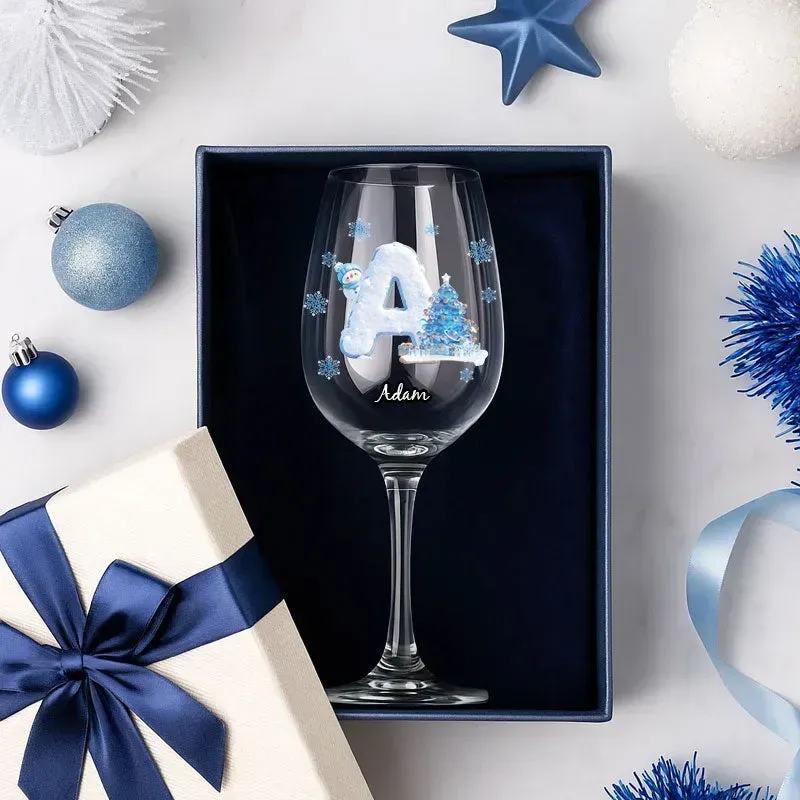 عيد ميلاد سعيد-زجاج نبيذ عائلي شخصي بساق طويلة