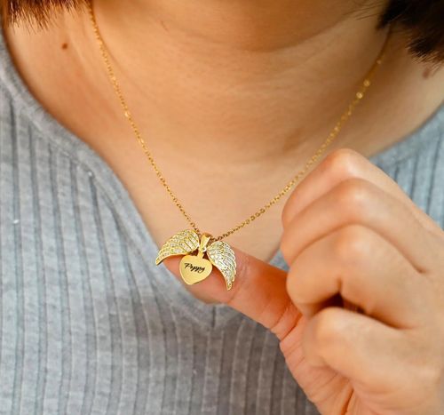 Angel wings necklace eternal guard souvenir with hidden name