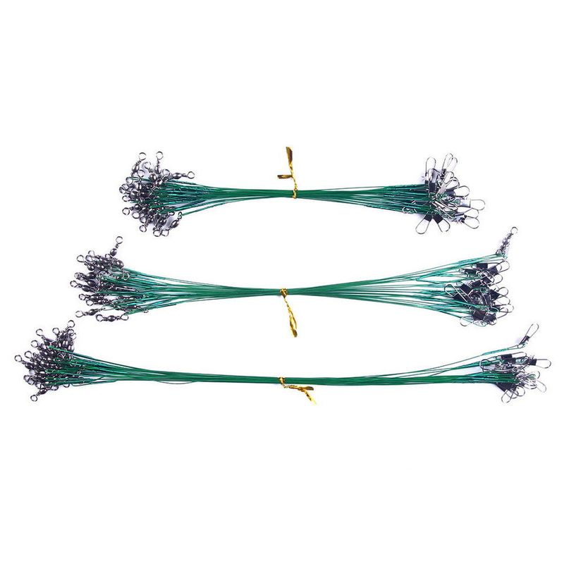 20PCS Anti Bite Fishing Line Steel Wire Leader With Swivel Fishing  Accessory Lead Core Leash Fishing Wire 15cm-30cm Green