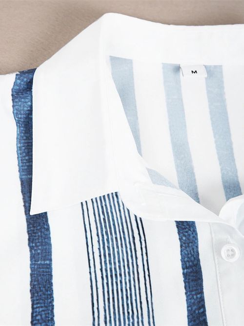 Double Pocket Vertical Blue and White Stripe Tunic Top