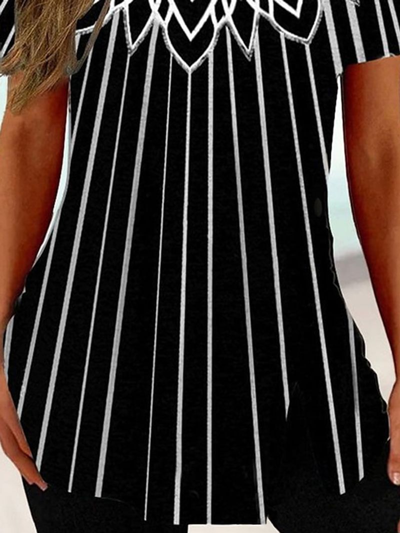 Women's T shirt Tee Black White Pink Floral Striped Print Short Sleeve Casual Holiday Tunic Basic Square Neck Regular Floral Plus Size L
