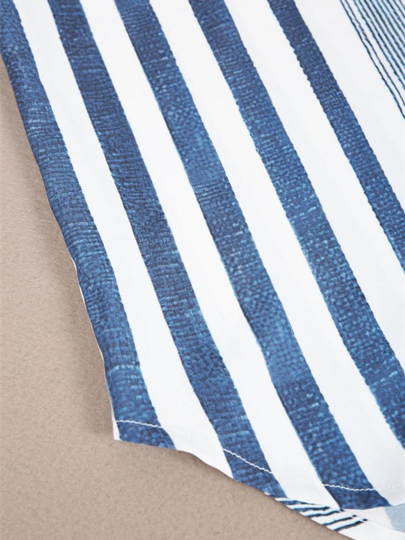 Double Pocket Vertical Blue and White Stripe Tunic Top