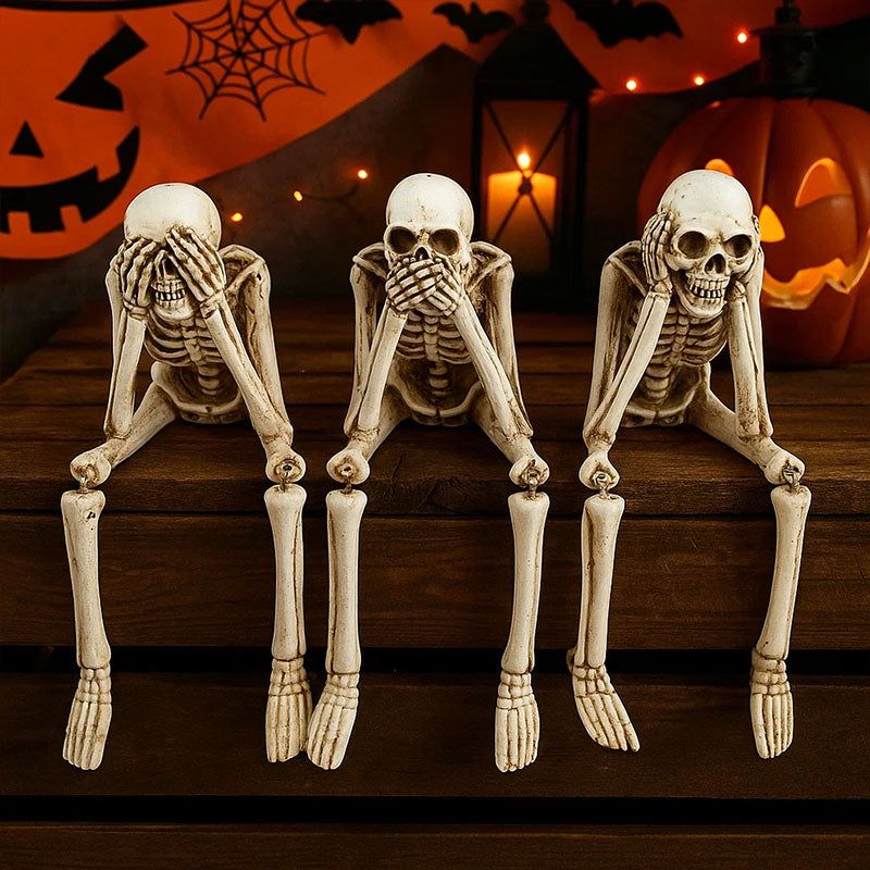💀 Halloween Three Wise Skeletons Resin Figurines 🎃