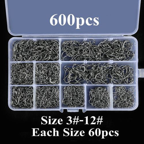Aorace 300-600pcs Box High Carbon Steel Fishing Hooks Set Barbed Carp Fishhook For Soft Worm Lure Fly Fishing Hook Set