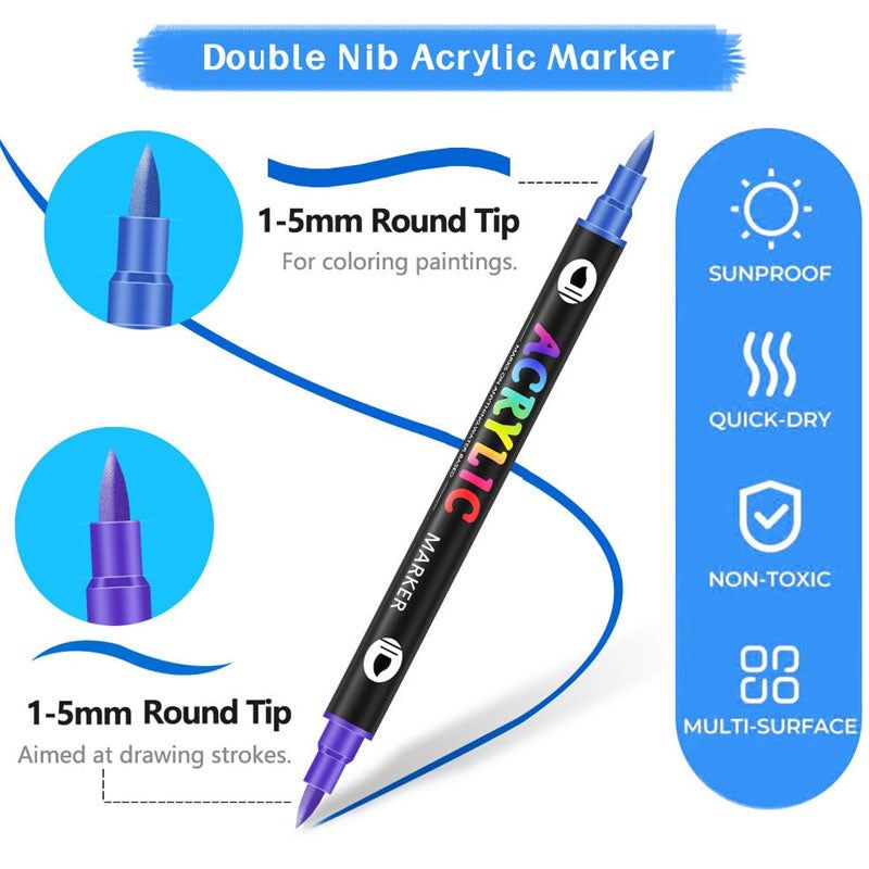Dual Tip Acrylic Paint Pen Marker - 24/48/72 Colours/Dual Tip Acrylic Paint Pen Marker - 24/48/72/120 Colours