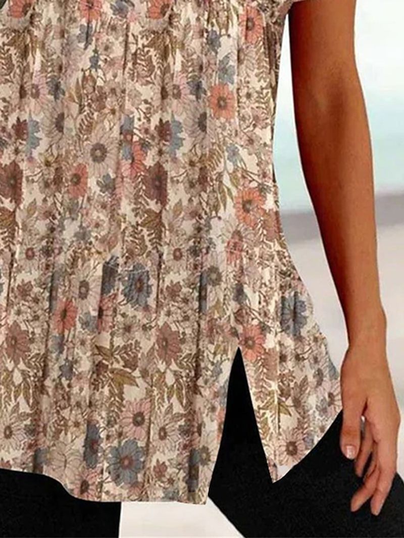 Women's T shirt Tee Black White Pink Floral Striped Print Short Sleeve Casual Holiday Tunic Basic Square Neck Regular Floral Plus Size L