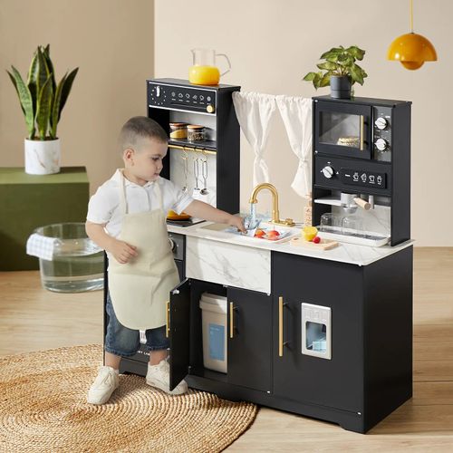 Tiny Land® Black Trendy Play Kitchen with Real-Flow Water System