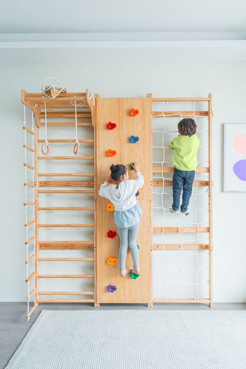 Walnut - 9-in-1 Swedish Ladder Wall Gym Set