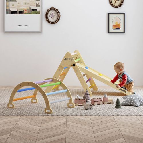 BenaRita Colorful Wooden Climbing Triangle Ladder with Ramp & Arch